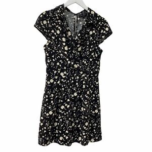 Trixxi Dress S/M Floral Black Ivory Rayon Mini Retro Short Sleeve Womens